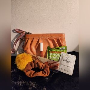 Coach Orange Leather Wristlet with Accessories